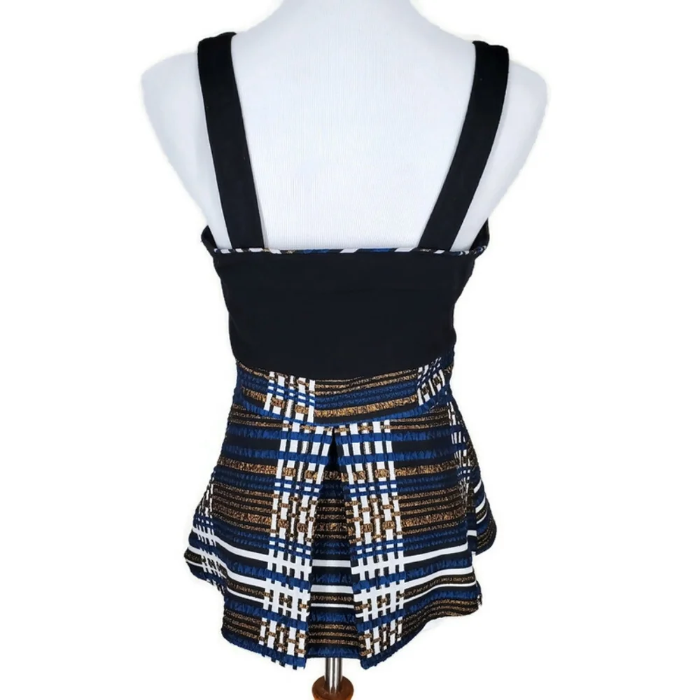 NWT Anthropologie Nathalie Peplum Metallic Plaid Top By Deletta SZ XS Academia - Picture 4 of 14